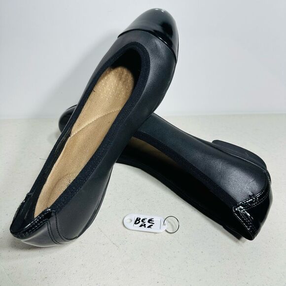 CLARKS Women's Neenah Garden Ballet Flat LEATHER TEXTILE BLACK Leather Size 7,5 - Picture 1 of 8